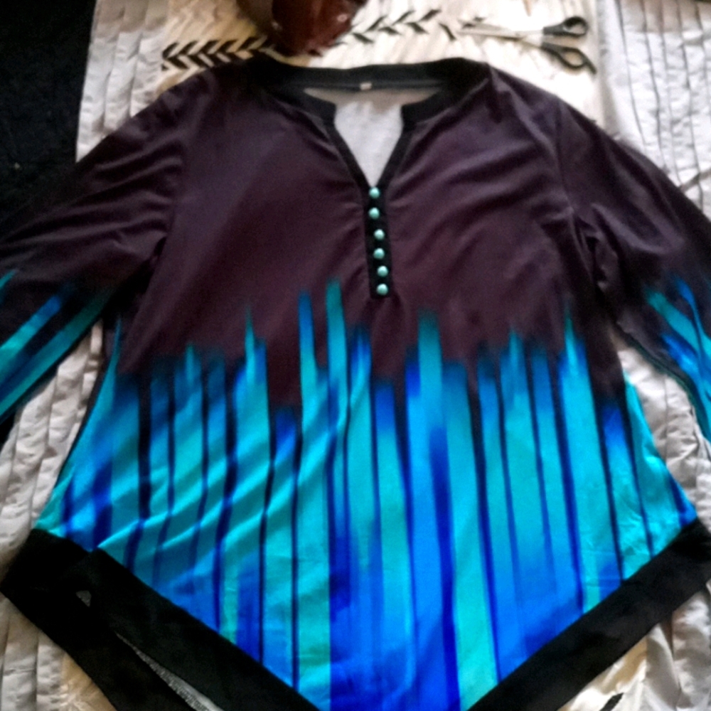 Blue summer long sleeve blouse